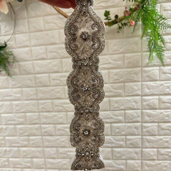 Beaded Bridal Belt with Light Gold and Silver Accents for Wedding Dress